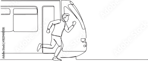 Dynamic minimalist illustration of a man running to catch the de