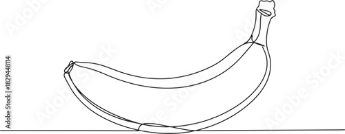 Minimalist single line drawing of a ripe banana on a solid surfa