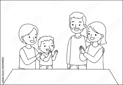 Delighted family illustration applauding with cheerful expressio