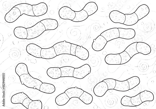 Abstract Arrangement of Segmented Shapes with Bubbles and Swirls