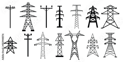 electricity tower icon vector set transmission tower