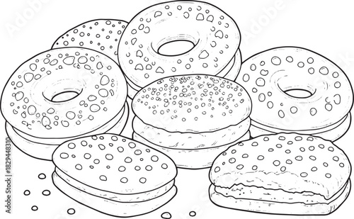 Detailed Line Art Illustration of Russian Tea Cakes or Mexican W