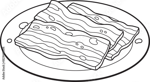 Monochrome depiction of bacon strips, food drawing illustration