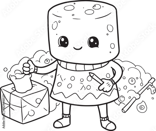 Whimsical Marshmallow Character with Art Supplies Ready for a Co