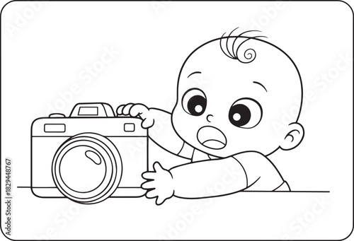 Captivating cartoon illustration of an adorable baby holding a c