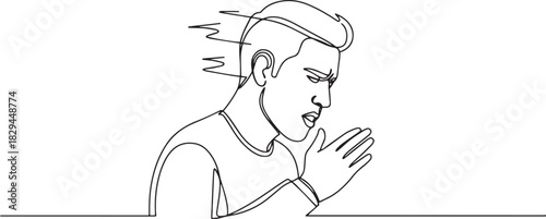 Continuous line illustration of a man experiencing strong emotio
