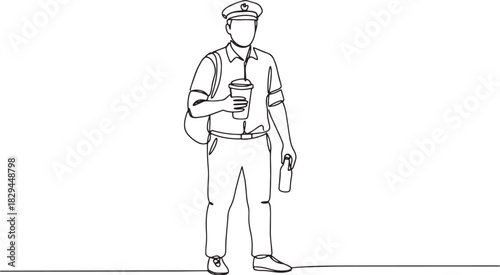 Continuous Line Illustration: Delivery Person with Beverage and
