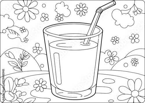 Refreshing drink in the garden coloring page for kids, vector il