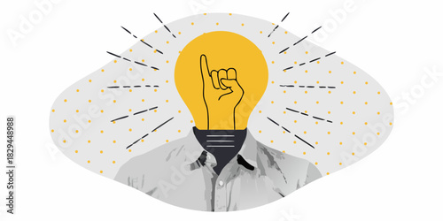 Bright idea concept lightbulb head with hand gesture of inspiration