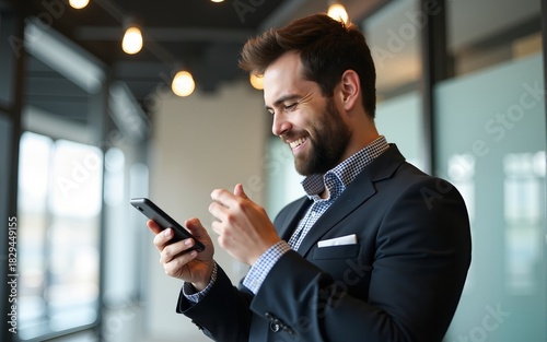 Businessman Using Smartphone Indoors. High quality