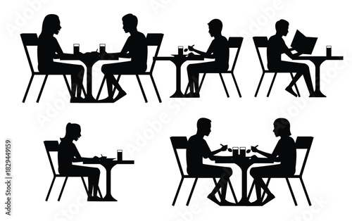 silhouette design of people in cafe vector illustration