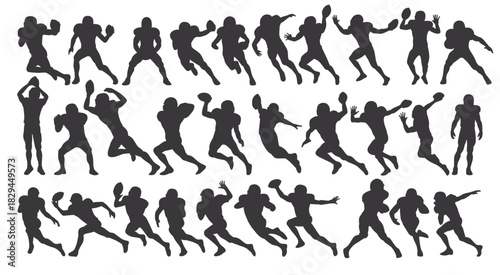 silhouettes of american football players in various action