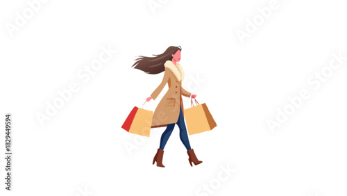 Woman shopping fashion sale winter coat bags retail therapy style clothing accessories trendy outfit purchase