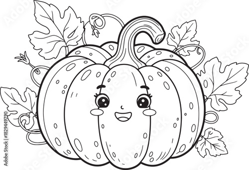Playful Pumpkin Outline Illustration with Charming Facial Expres