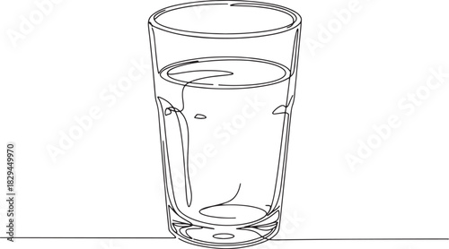 Single continuous line drawing of refreshing drink in glass illu