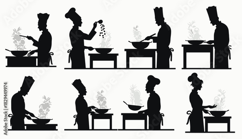  silhouettes of chefs in various poses showcasing cooking