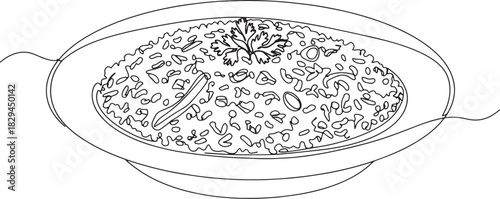 Elegant single line drawing of Sabzi Polo, a traditional Iranian