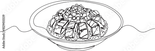 Elegant minimalist line art illustration of a delectable ahi pok