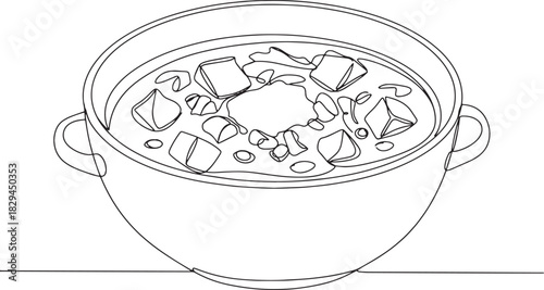 A Line Art Depiction of Ribollita Soup in a Rustic Bowl Illustra