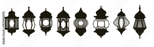 silhouettes of traditional ornate lanterns displayed