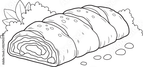 Enticing black and white illustration of a freshly baked apple s