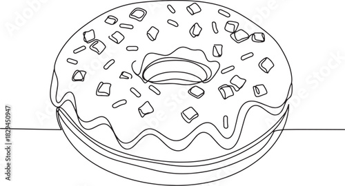 Continuous Line Drawing of a Delicious Donut with Sprinkles Illu