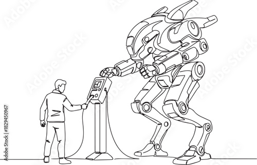 Futuristic interaction concept depicting a man recharging a mass