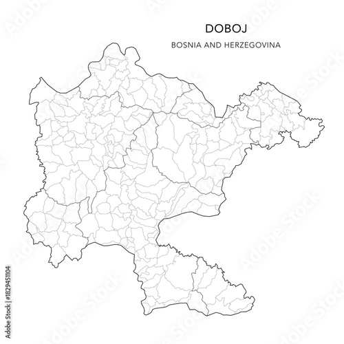 Vector Map of Doboj Mesoregion (Mezoregija Doboj) with Settlements (Naselja), and Cities and Municipalities (Gradovi i Općine, Gradovi i Opštine) - Republika Srpska, Bosnia and Herzegovina 2025