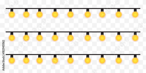 Festive string lights decoration set isolated on transparent background