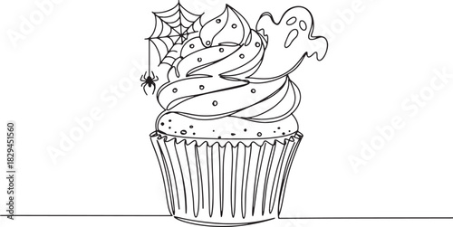 Whimsical Halloween Treat: Continuous Line Drawing of a Spooky C