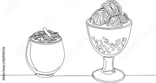 Continuous line drawing of iranian faloodeh, a traditional desse