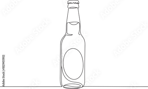 Minimalist continuous line art of a beer bottle conveying a sens