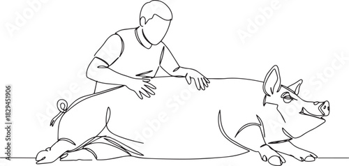 Continuous line drawing of a man interacting with a big relaxed
