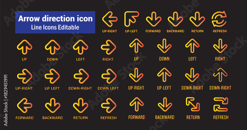 Arrow direction icon collection line icons editable vector illustration for modern interface and graphic design elements gradient