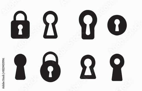 simple black and white keyhole and padlock icons