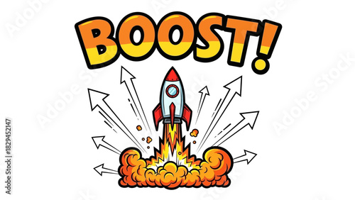 Rocket Launching with Boost Text.