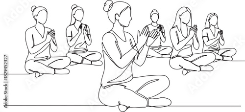 Group meditation practice using continuous line drawing techniqu
