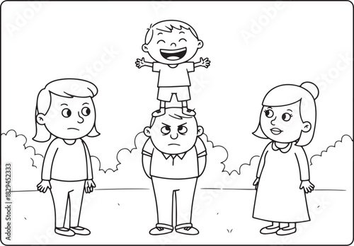 Playful cartoon family dynamics illustration displaying contrast