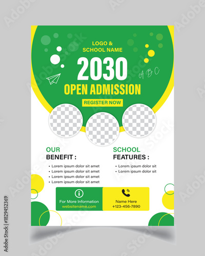 Green corporate Admission Flyer design template vector