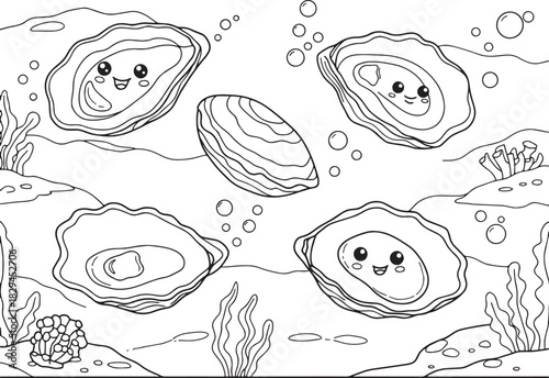 Playful Cartoon Oyster Coloring Page for Children and Relaxation