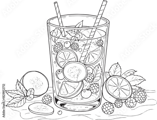 Refreshing detox water with citrus, cucumber, berries, and mint