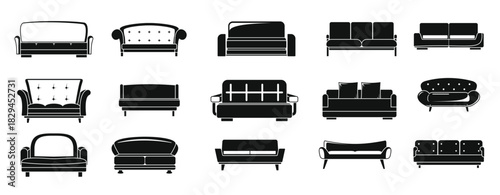 sofa chair room couch icons set simple style