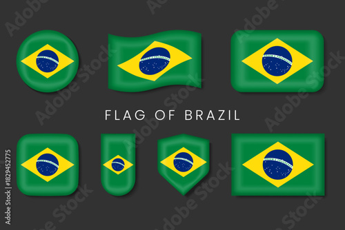 Glossy Icon of the Brazilian National Flag in various forms
