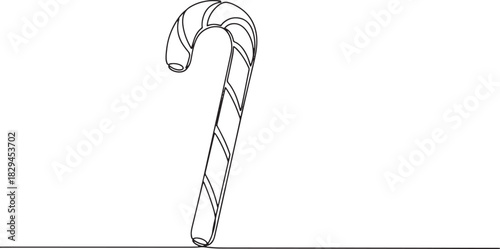 Simple one line drawing of a candy cane against a white backgrou