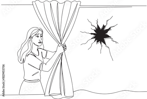 Woman discovers a mysterious hole in the wall behind the curtain