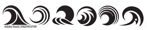 six abstract black wave icons minimalist style wave symbols
