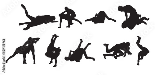 sparring of two male athletes in wrestling