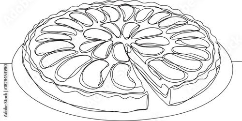 Elegant Tarte Tatin Single Line Art: Culinary Delight in Minimal