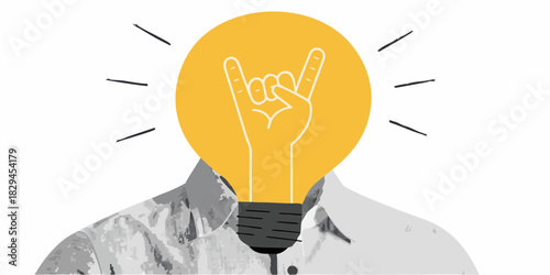 Creative idea concept with light bulb head and rock on hand