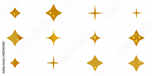 Collection of golden sparkle and starburst icons on a white background